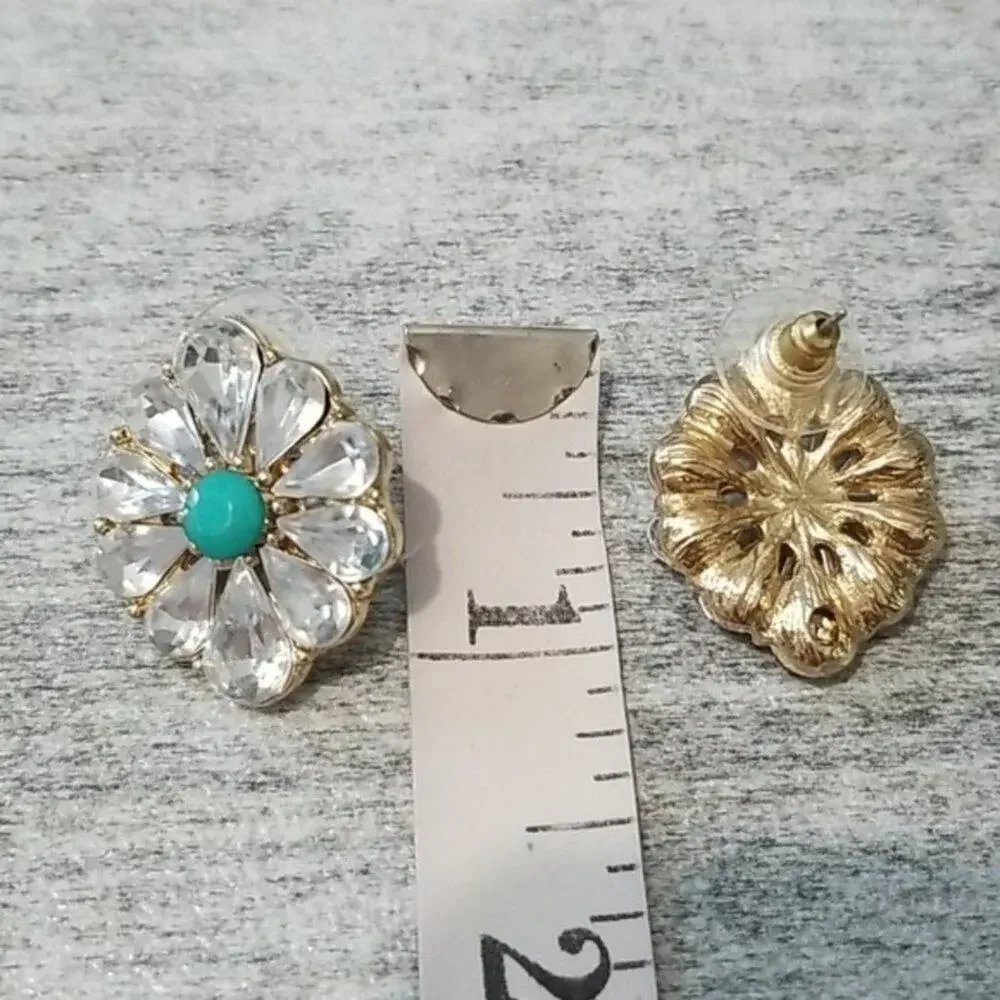 Crystal & Stone Floral Gold Tone Post Earrings NEW